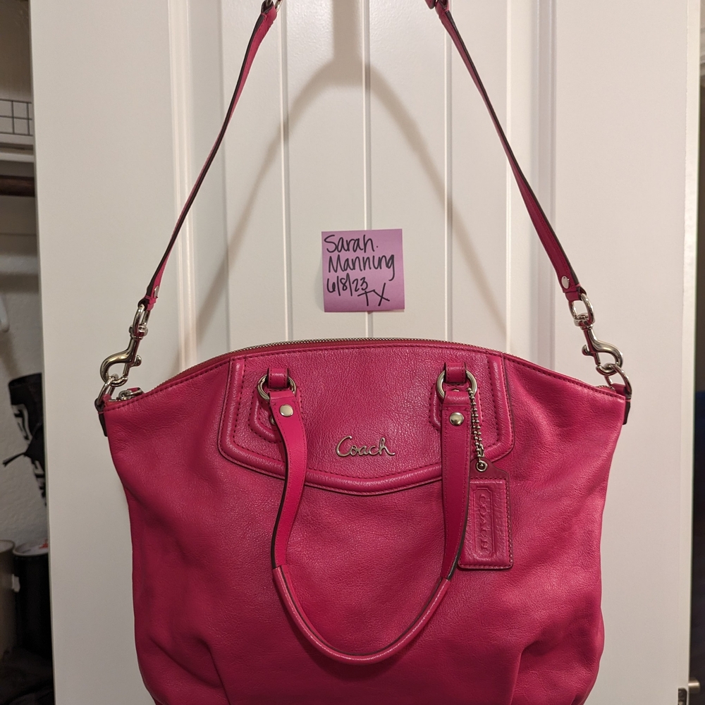 LARGE Coach Fuchsia Leather Tote Bag LIKE NEW!